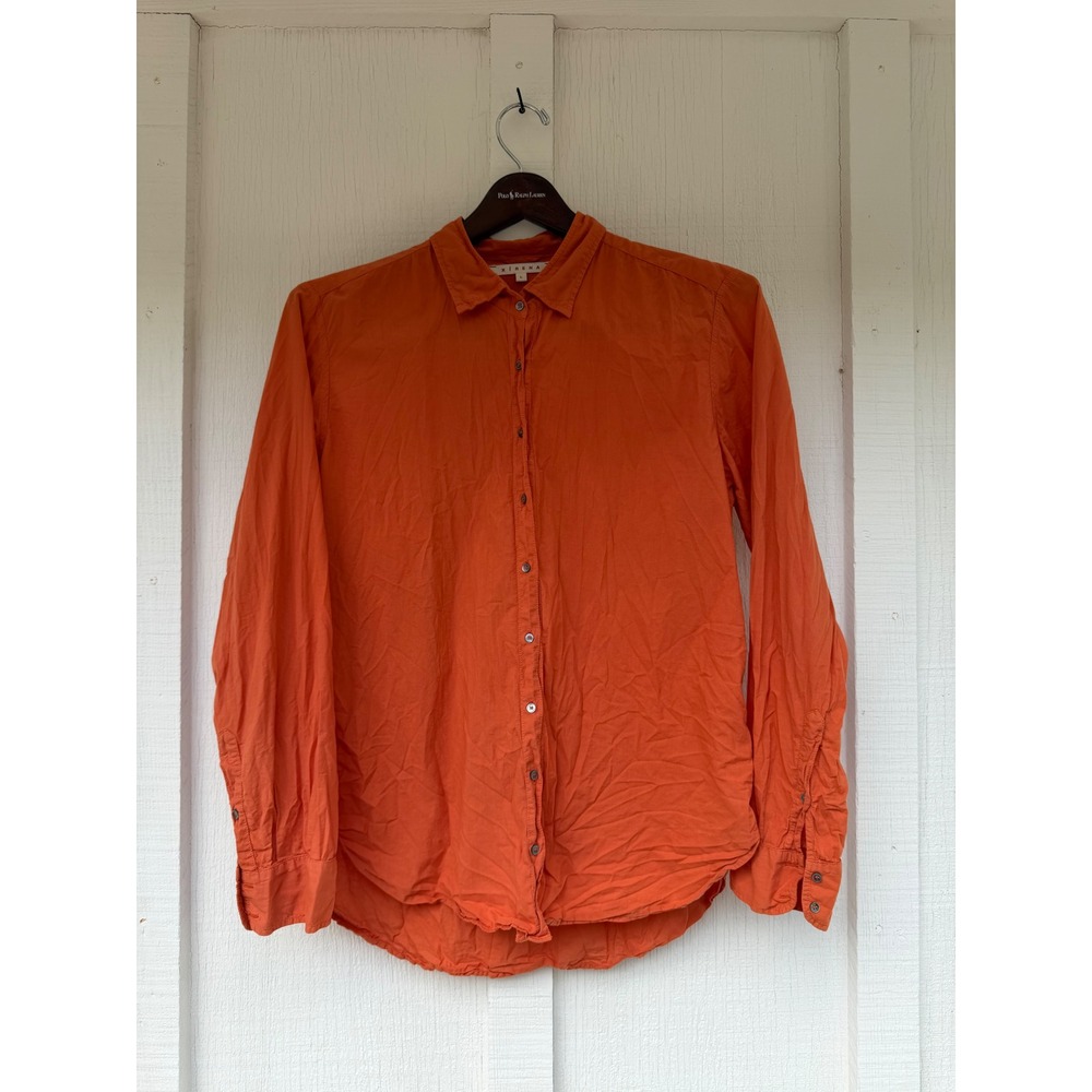 XIRENA Beau Shirt Size Large Burnt Orange Cotton Poplin Button Up Long Sleeve